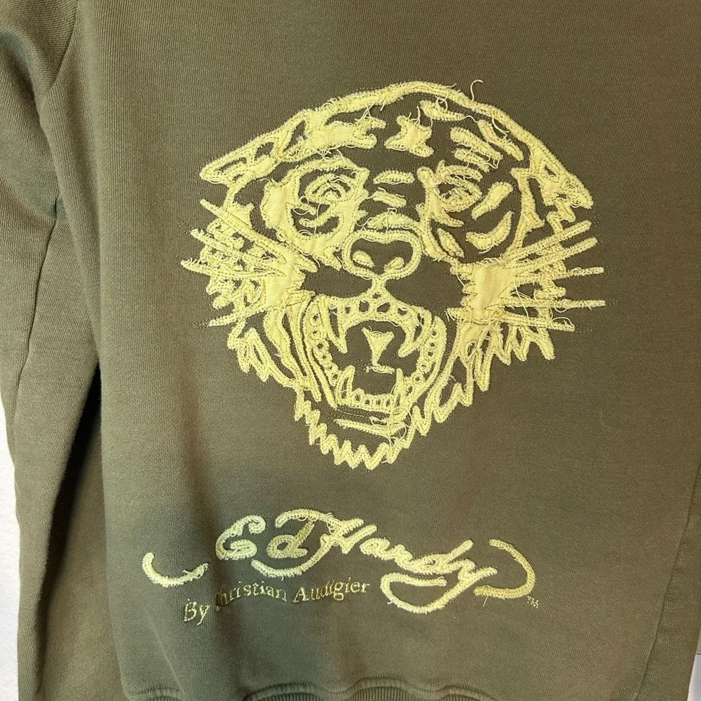 Vintage Ed Hardy Olive Green Hoodie with Black Accents - Picture 9 of 14